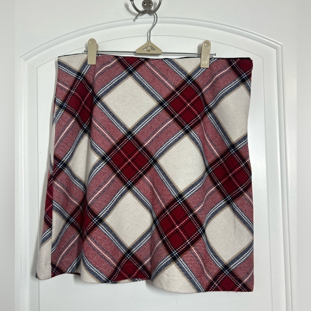 Abercrombie & Fitch Plaid Red White Wool Blend Mini Skirt size XL 90s preppy